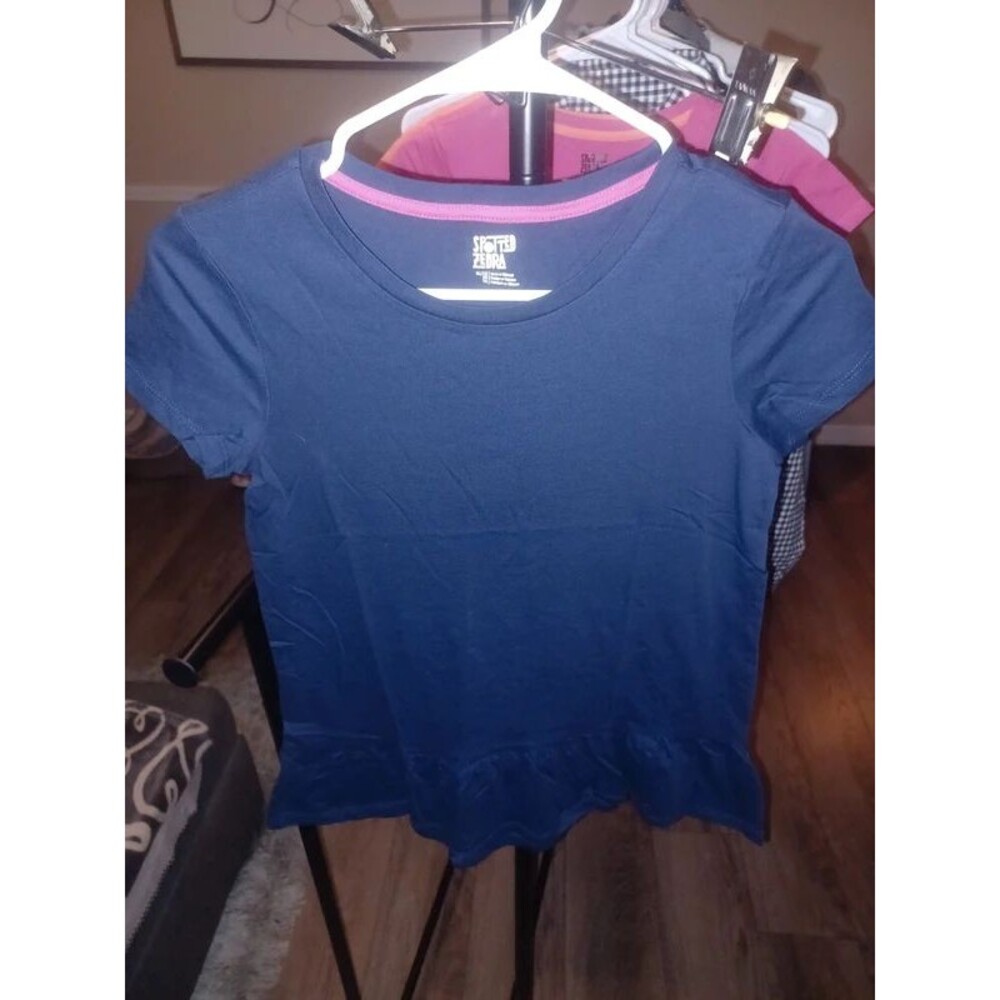 Spotted Zebra Girls Navy Blue Peplum Ruffle Short Sleeve  Size XL (12) NWOT
